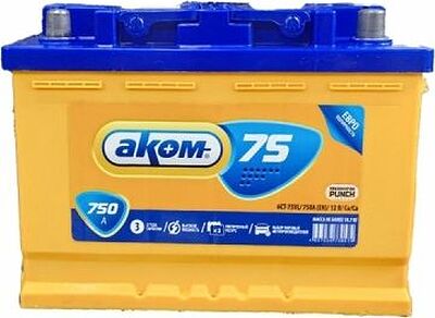 АКОМ Standart 6CT-75.0 LA 75 А/ч 750 А (EN), обратная полярность, 278×175×190 мм