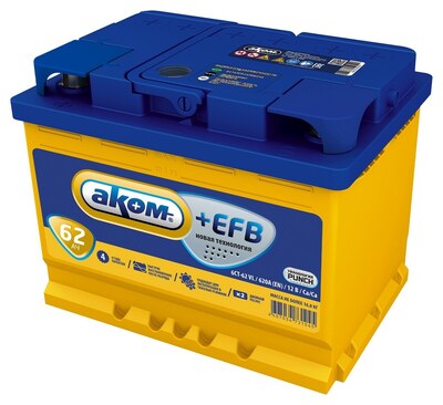 Аккумулятор АКОМ +EFB 6CT-62.1 62 А·ч 620 А (EN), прямая полярность, корпус L2, 242×175×190 мм