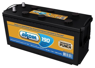 АКОМ Standart 014190102 190 А/ч 1200 А (EN), прямая полярность, корпус B, 513×223×215 мм