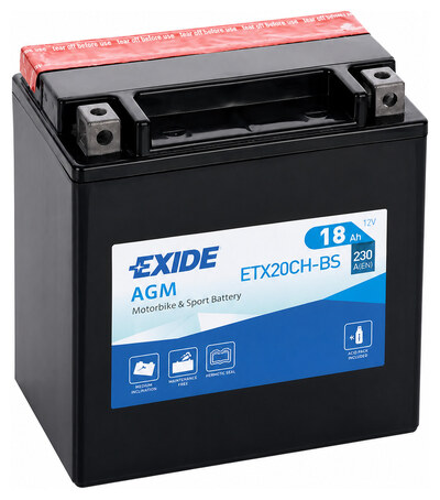 Exide Moto AGM ETX20CH-BS 18 А/ч 230 А, прямая полярность, 150×87×161 мм