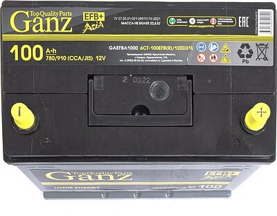 GANZ Asia EFB GAEFBA1000 100 А·ч 780 А (EN), обратная полярность, 306x175x225 мм