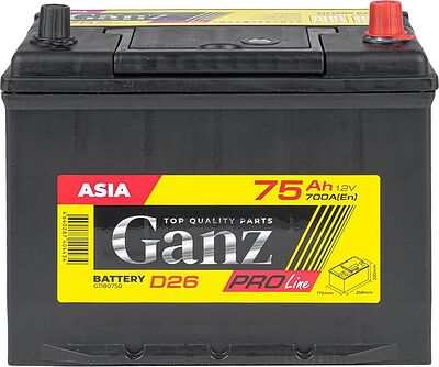 GANZ PRO-Line JIS G1180750 75 А·ч 700 А (EN), обратная полярность, 258x173x220 мм