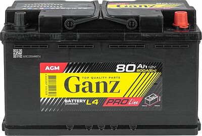 GANZ PRO-Line AGM G4080800 80 А·ч 800 А (EN), обратная полярность, 315x175x190 мм