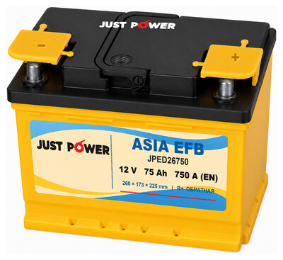 JUST POWER ASIA EFB JPED26750 75 А·ч 750 А (EN), обратная полярность, 260x173x225 мм