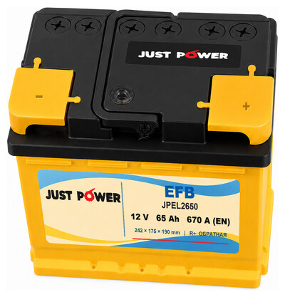 JUST POWER EFB JPEL2650 65 А·ч 670 А (EN), обратная полярность, 242x175x190 мм