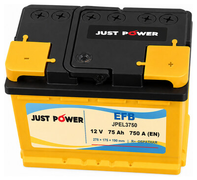 JUST POWER EFB JPEL3750 75 А·ч 750 А (EN), обратная полярность, 278x175x190 мм