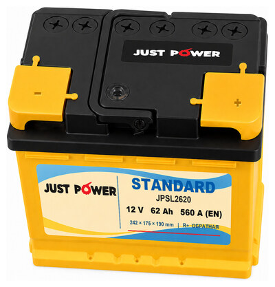 JUST POWER Standard JPSL2620 62 А·ч 560 А (EN), обратная полярность, 242x175x190 мм