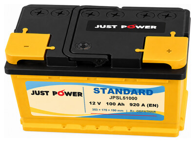 JUST POWER Standard JPSL51000 100 А·ч 920 А (EN), обратная полярность, 353x175x190 мм