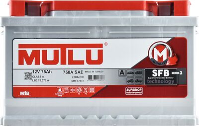 Mutlu SFB LB3.75.072.A 75 А·ч 720 А (EN), обратная полярность, 278×175×175 мм