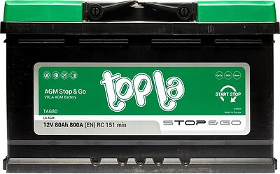 Topla AGM Stop&Go TAG80 (1031506) 80 А·ч 800 А (EN), обратная полярность, 315×175×190 мм