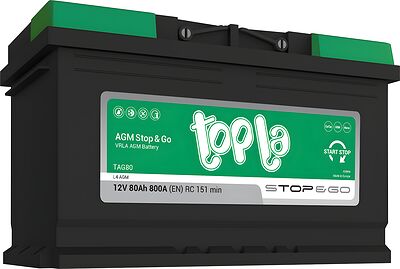 Topla AGM Stop&Go TAG80 (1031506) 80 А·ч 800 А (EN), обратная полярность, 315×175×190 мм