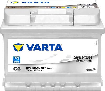 Varta Silver Dynamic C6 5524010523162 52 А·ч 520 А (EN), обратная полярность R+, стандартные конические клеммы, B13, корпус T4/LB1, 207×175×175 мм