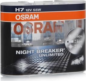 Лампа H7 (55) PX26d+110% NIGHT BREAKER UNLIMITED (евробокс, 2шт) 12V OSRAM Лампа H7 (55) PX26d+110% NIGHT BREAKER UNLIMITED (евробокс, 2шт) 12V OSRAM