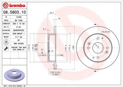 AP 14459 тормозной диск на HONDA ACCORD IV (CB)