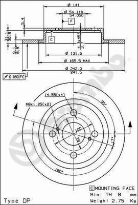 AP 14814 тормозной диск на TOYOTA COROLLA Compact (_E9_)
