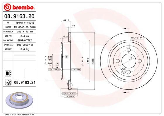 AP 15048 тормозной диск на MINI MINI Roadster (R59)