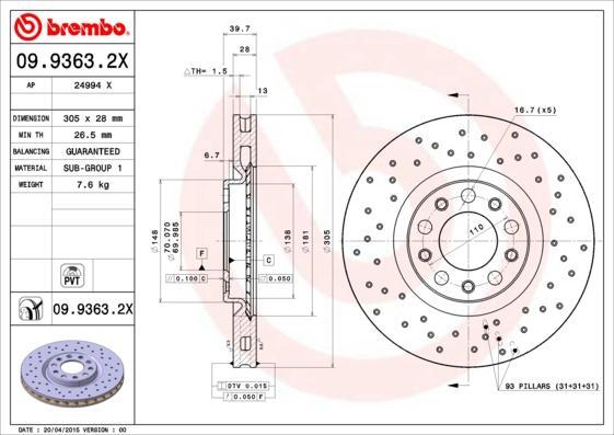 AP 24994 X тормозной диск на ALFA ROMEO 159 (939)