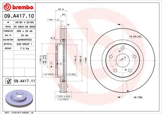 AP 25190 V тормозной диск на TOYOTA CAMRY седан (_XV4_)