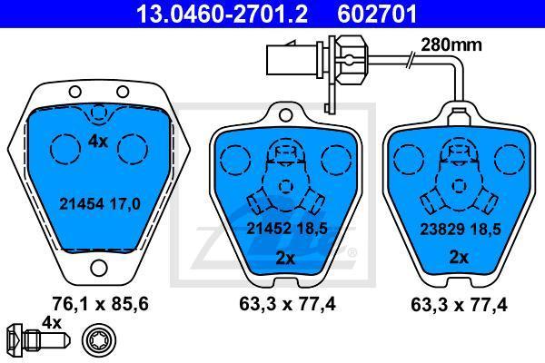 ATE 13.0460-2701.2 Колодки AUDI A6 2.7L 98=> с датчиком износа торм.сис.LUCAS