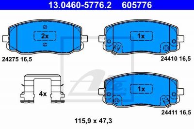 ATE 13.0460-5776.2 комплект тормозных колодок, дисковый тормоз на HYUNDAI i10 (PA)