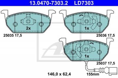 ATE 13.0470-7303.2 комплект тормозных колодок, дисковый тормоз на AUDI A3 Limousine (8VS)