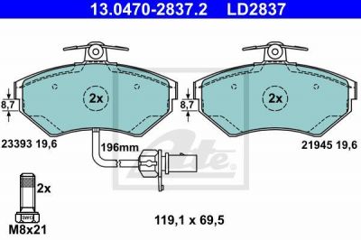 ATE 13.0470.2837.2 КОЛОДКИ ТОРМ AUDI A4 B5/B6/B7 SEAT EXEO VOLK PASSAT F 97/09->>