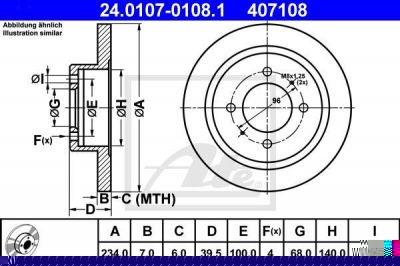 ATE 24.0107-0108.1 тормозной диск на NISSAN 100 NX (B13)