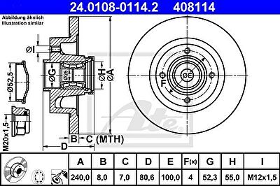 ATE 24.0108-0114.2 ДИСК ТОРМ. ЗАДН. RENAULT CLIO III (BR_/CR_) (05-)