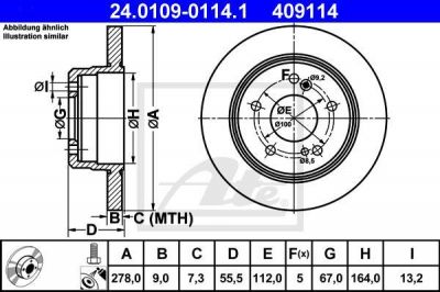 ATE 24.0109-0114.1 Диск торм. зад. MB W124, W202, W210