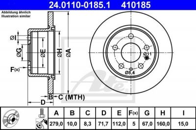 ATE 24.0110-0185.1 Диск торм. зад. MB W126 (85-91)