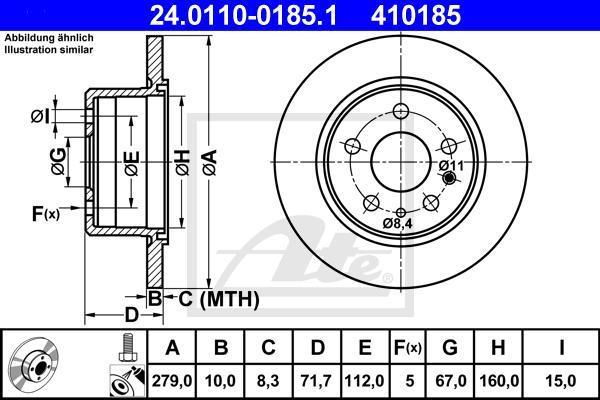 ATE 24.0110-0185.1 Диск торм. зад. MB W126 (85-91)
