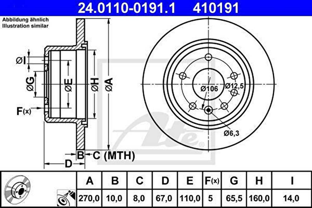 ATE 24.0110-0191.1 тормозной диск на OPEL OMEGA A (16_, 17_, 19_)