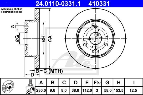 ATE 24.0110-0331.1 тормозной диск на SMART FORTWO купе (451)