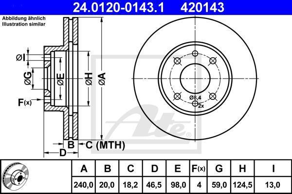 ATE 24.0120-0143.1 тормозной диск на FIAT UNO (146A/E)