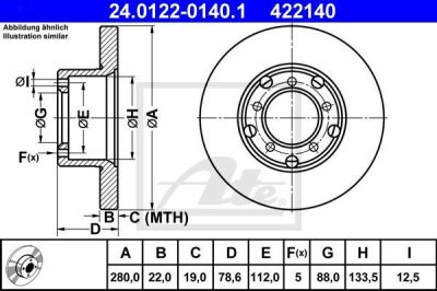 ATE 24.0122-0140.1 тормозной диск на MERCEDES-BENZ T1 фургон (602)