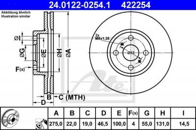 ATE 24.0122-0254.1 тормозной диск на TOYOTA YARIS (NHP13_, NSP13_, NCP13_, KSP13_, NLP13_)
