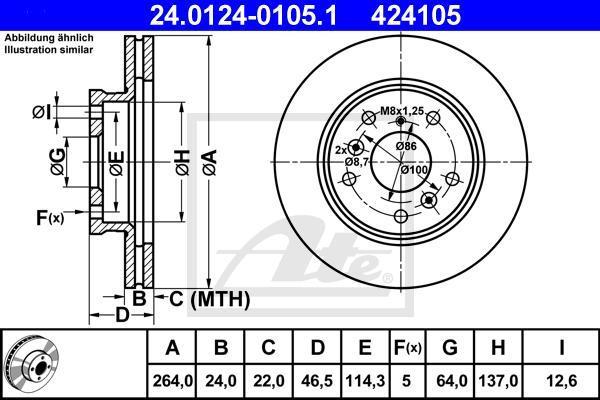 ATE 24.0124-0105.1 тормозной диск на MAZDA 626 III Station Wagon (GV)