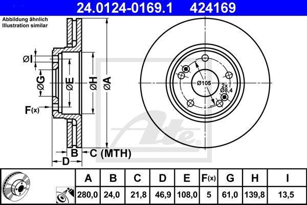 ATE 24.0124-0169.1 тормозной диск на RENAULT LAGUNA II Grandtour (KG0/1_)