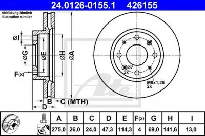 ATE 24.0126-0155.1 тормозной диск на KIA SPECTRA седан (LD)