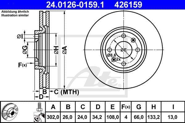 ATE 24.0126-0159.1 Диски торм.пер.CITROEN C4, PEUGEOT 308/3008/5008