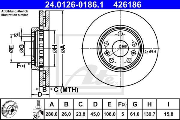 ATE 24.0126-0186.1 тормозной диск на RENAULT KANGOO BE BOP (KW0/1_)
