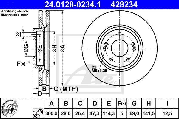 ATE 24.0128-0234.1 тормозной диск на HYUNDAI i30 (GD)