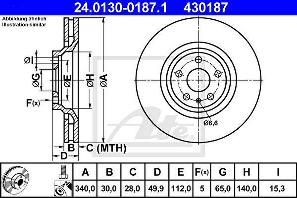 ATE 24.0130-0187.1 тормозной диск на AUDI TT (8J3)