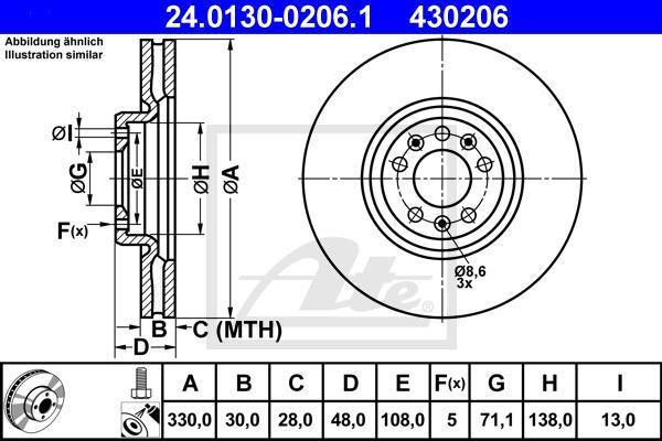 ATE 24.0130-0206.1 Диски торм.пер. CITROEN C5 06=>