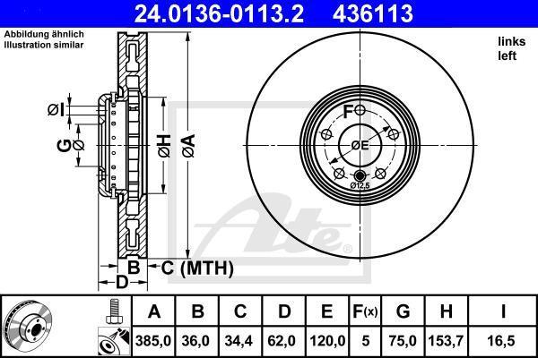 ATE 24.0136-0113.2 тормозной диск на X6 (E71, E72)