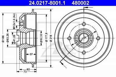 ATE 24.0217-8001.1 тормозной барабан на FORD FIESTA фургон (FVD)