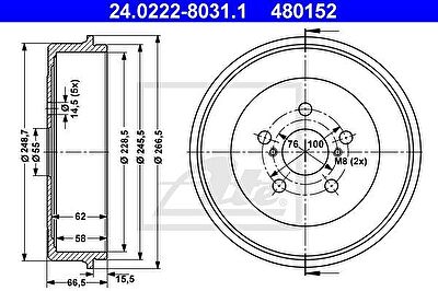 ATE 24.0222-8031.1 тормозной барабан на TOYOTA AVENSIS (_T22_)