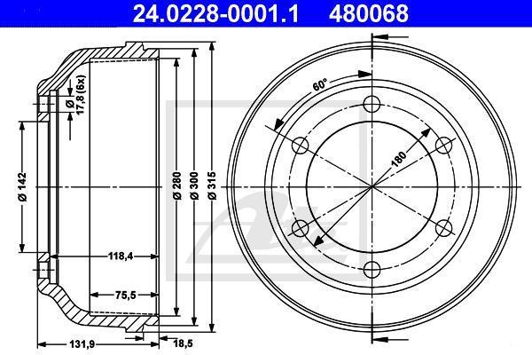 ATE 24.0228-0001.1 тормозной барабан на FORD TRANSIT c бортовой платформой/ходовая часть (E_ _)