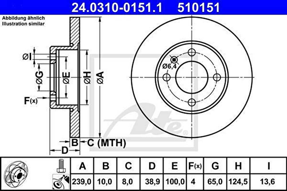 ATE 24.0310-0151.1 тормозной диск на VW POLO купе (86C, 80)