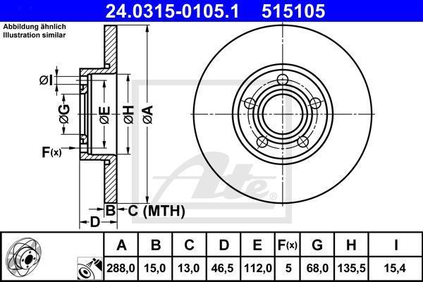 ATE 24.0315-0105.1 Диск торм. пер. Audi A4/6qtr, 100/qtr (91-)